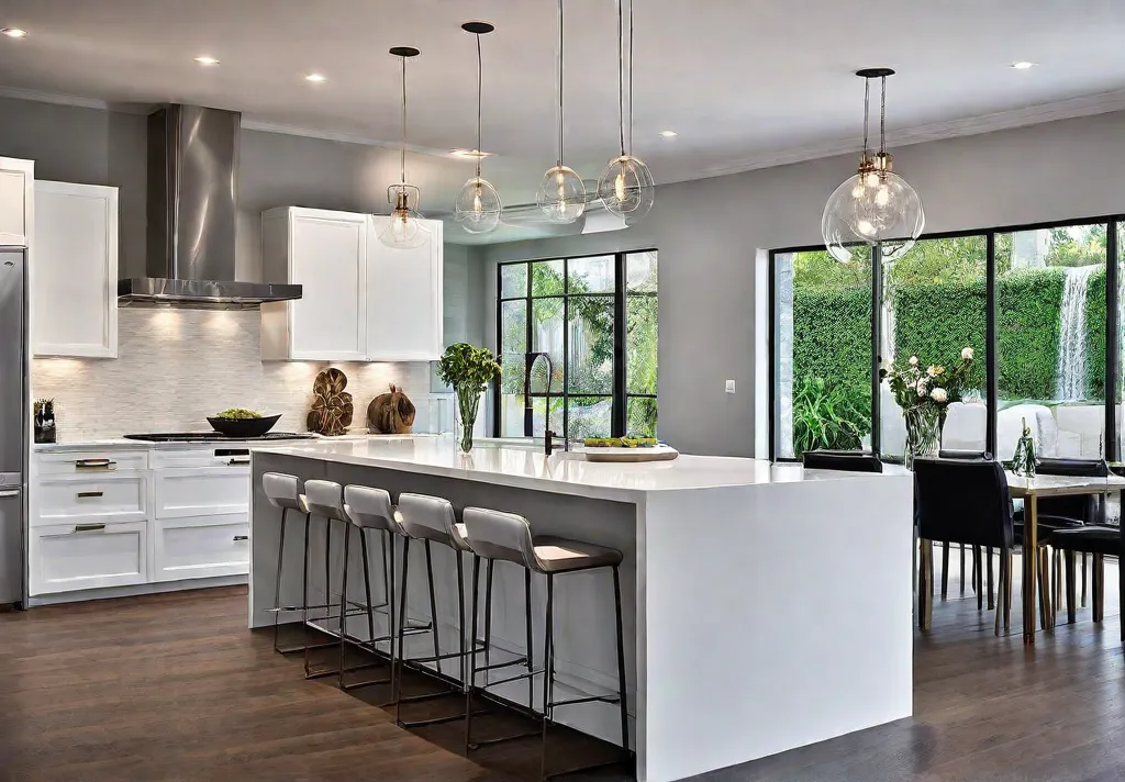 A modern kitchen with clean lines white flatpanel cabinets and a largefeat
