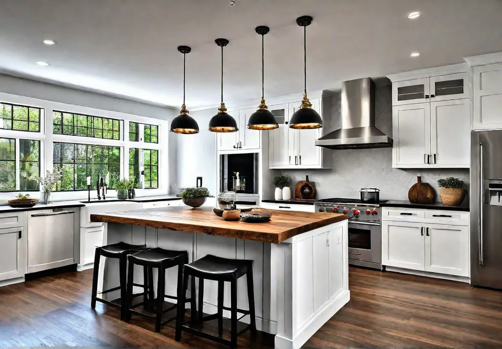 A modern kitchen with white shaker cabinets stainless steel appliances and afeat