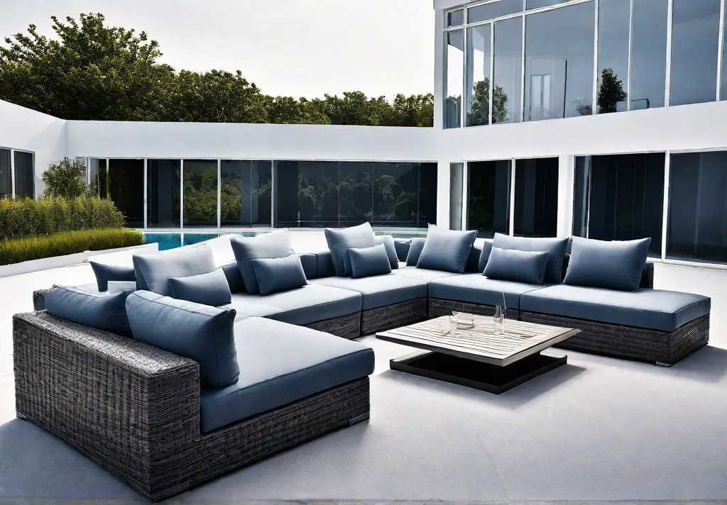 A modular outdoor lounge set with sleek minimalist lines and customizable seatingfeat