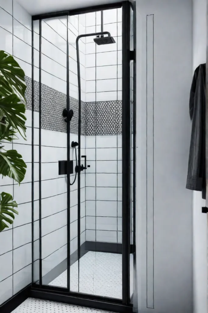 A bright bathroom with a renovated shower showcasing contemporary design