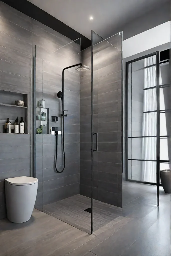 A minimalist bathroom design featuring a modern shower renovation