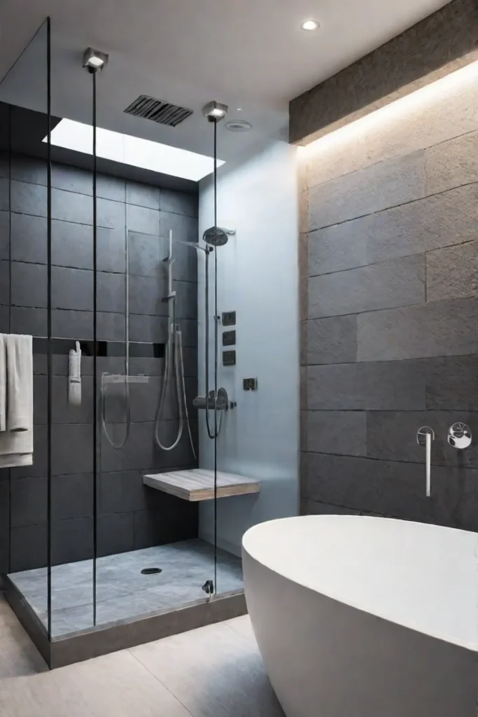 Accessible minimalist bathroom with curbless shower