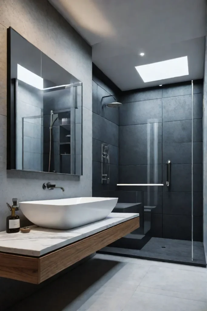 Accessible minimalist bathroom with safety features