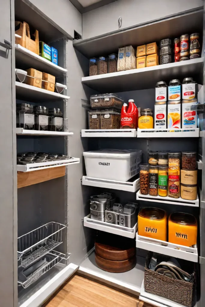 Accessible pantry with lower shelves and pullout organizers