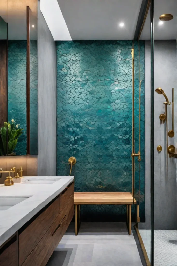 Accessible shower with handheld showerhead and eclectic design
