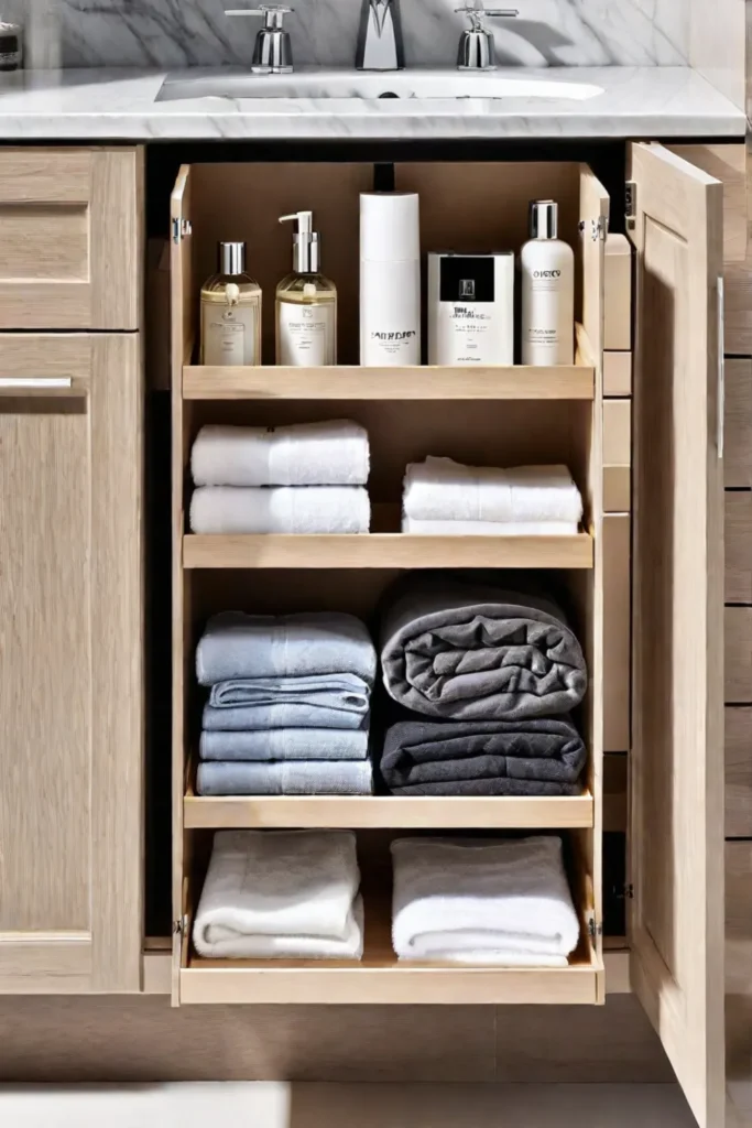 Bathroom cabinet with pullout drawers and dividers