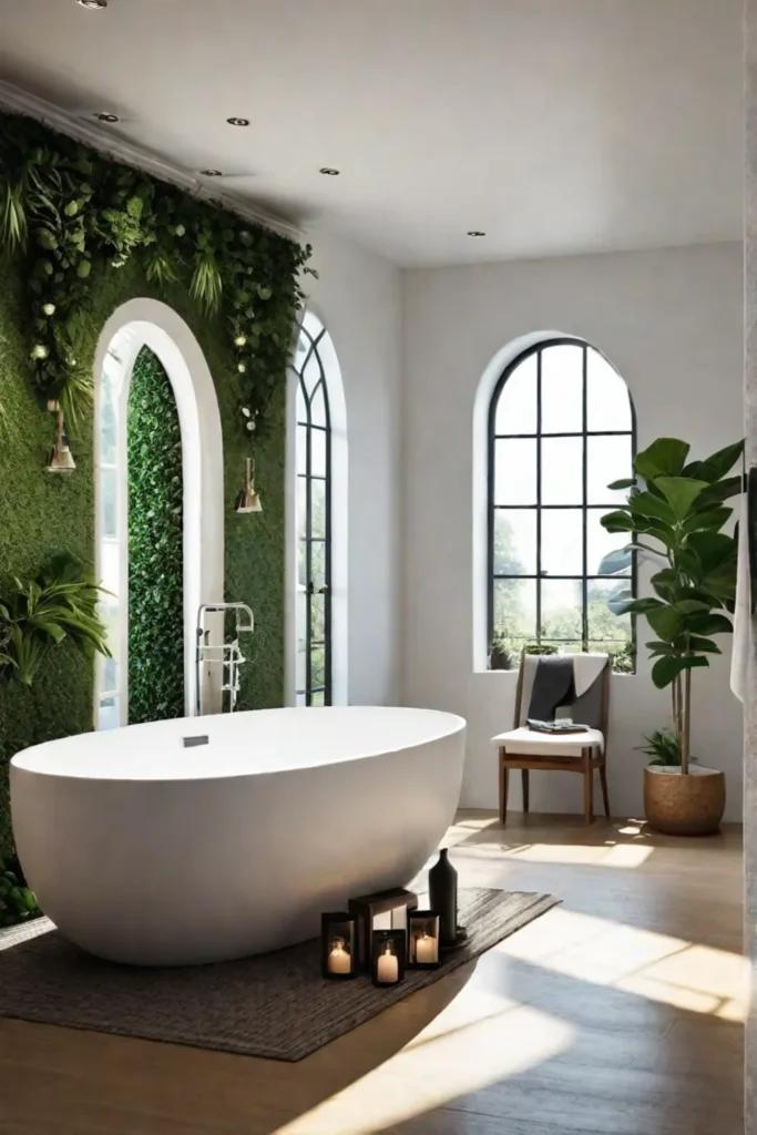 Bathroom shelves with plants and decor