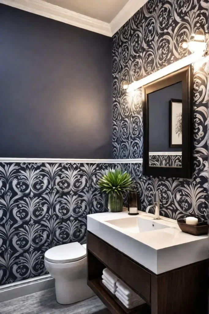 Bathroom with floral wallpaper
