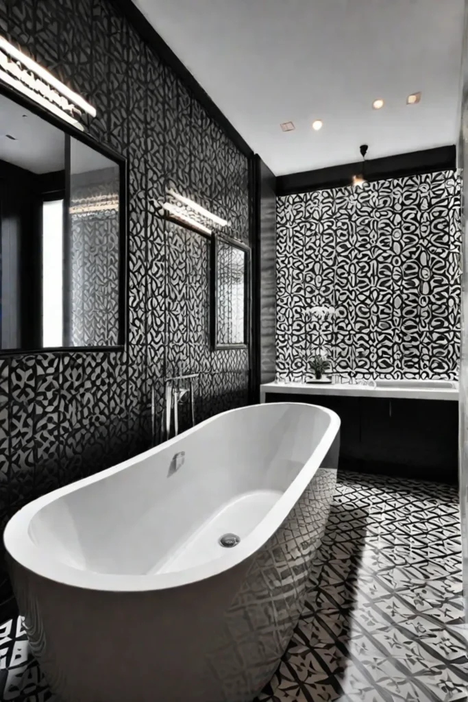 Bathroom with geometric tile pattern