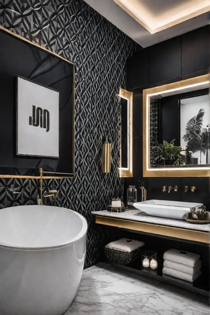 Bathroom with geometric wallpaper
