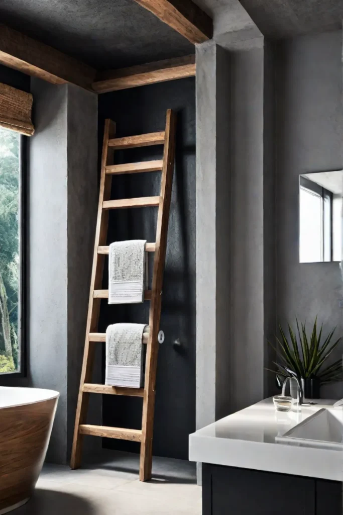 Bathroom with ladder towel rack
