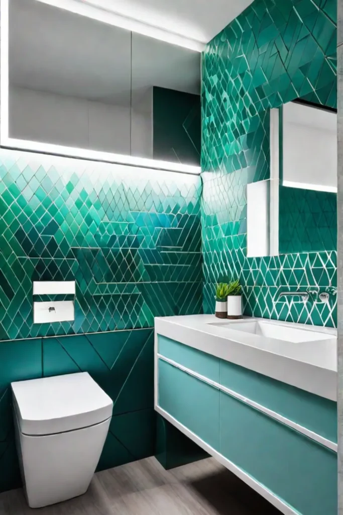 Bathroom with DIY geometric tile accent wall