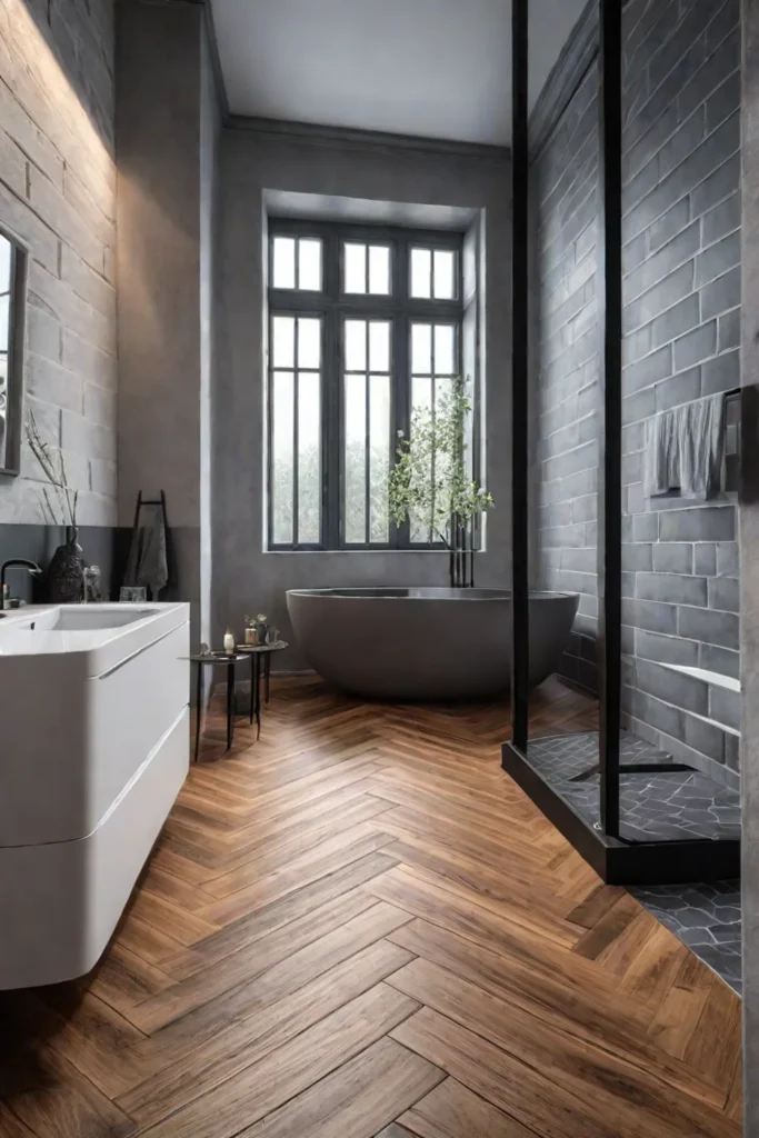 Bathroom with herringbone wood floor