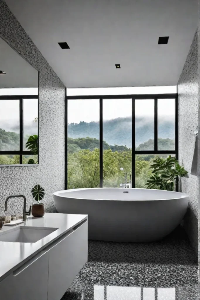 Bathroom with terrazzo flooring and nature view