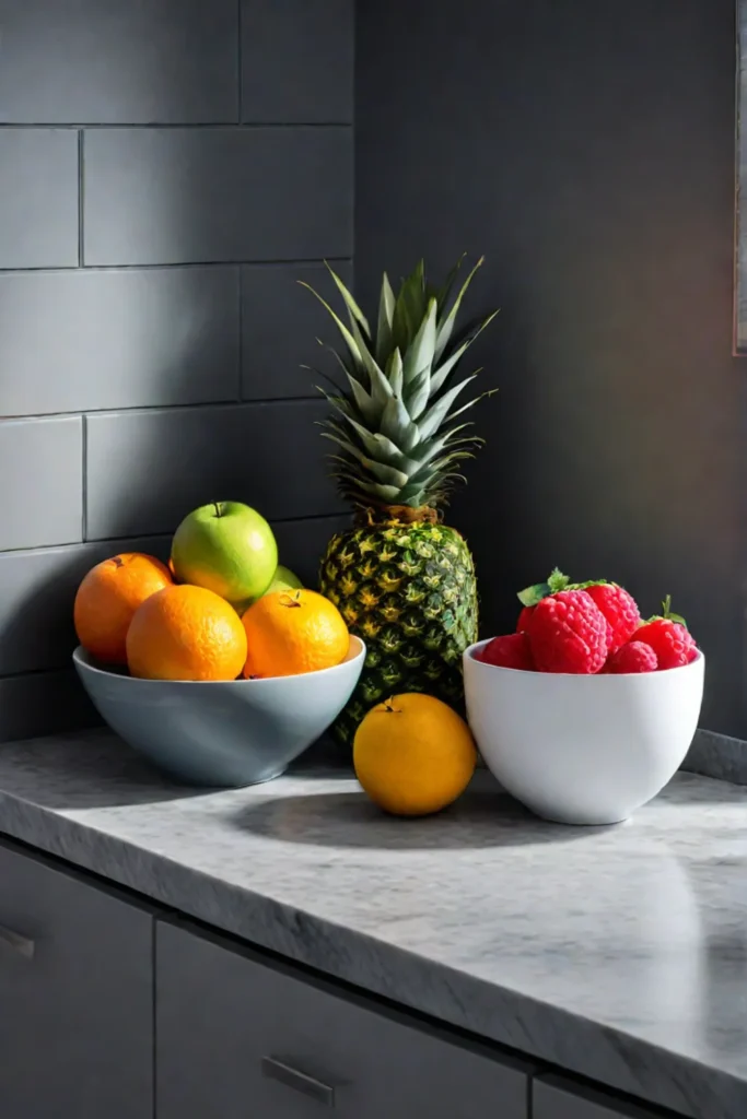 Bowl of fresh fruit on a decluttered kitchen counter