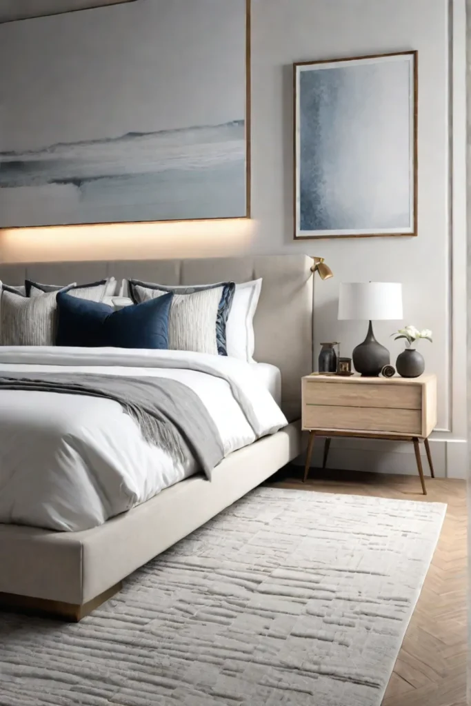 Calming bedroom with neutral tones and minimalist style