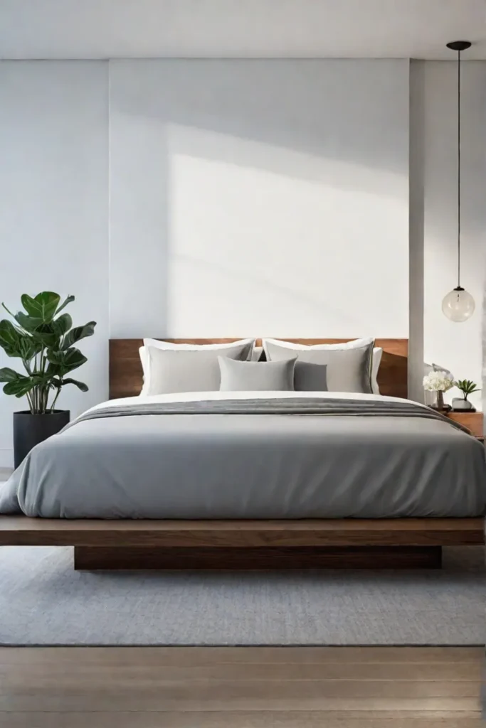 Calming minimalist bedroom with platform bed and modern nightstands