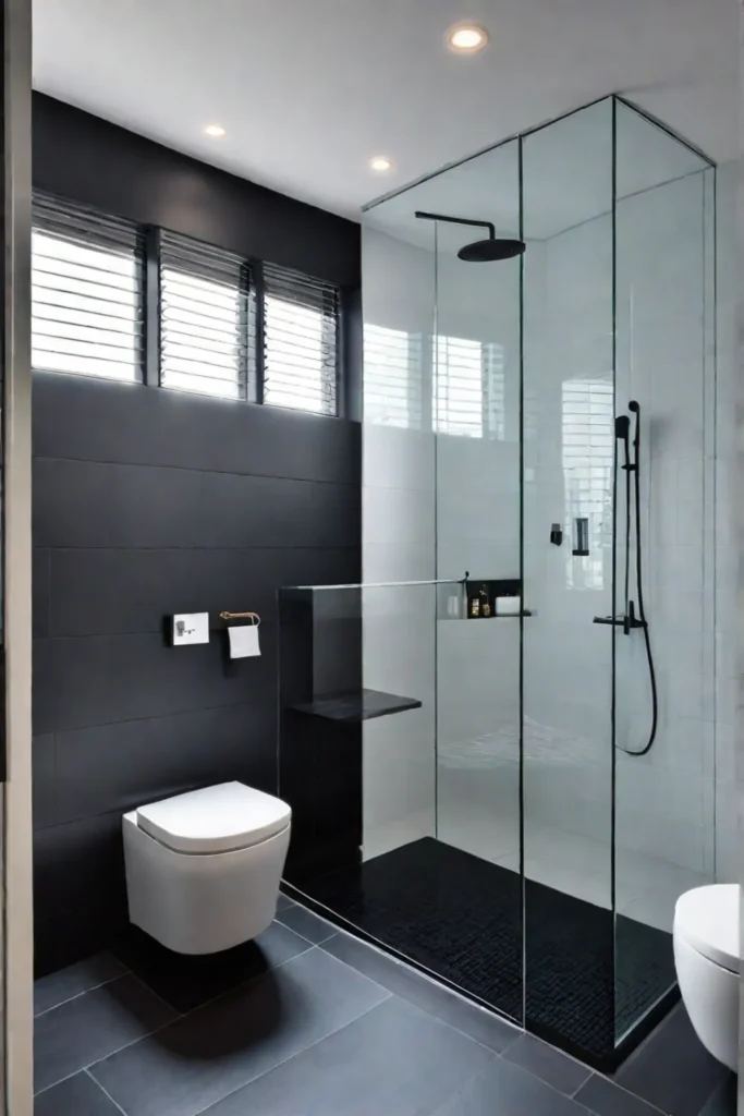 Classic and timeless small bathroom with a walkin shower and subway tile walls