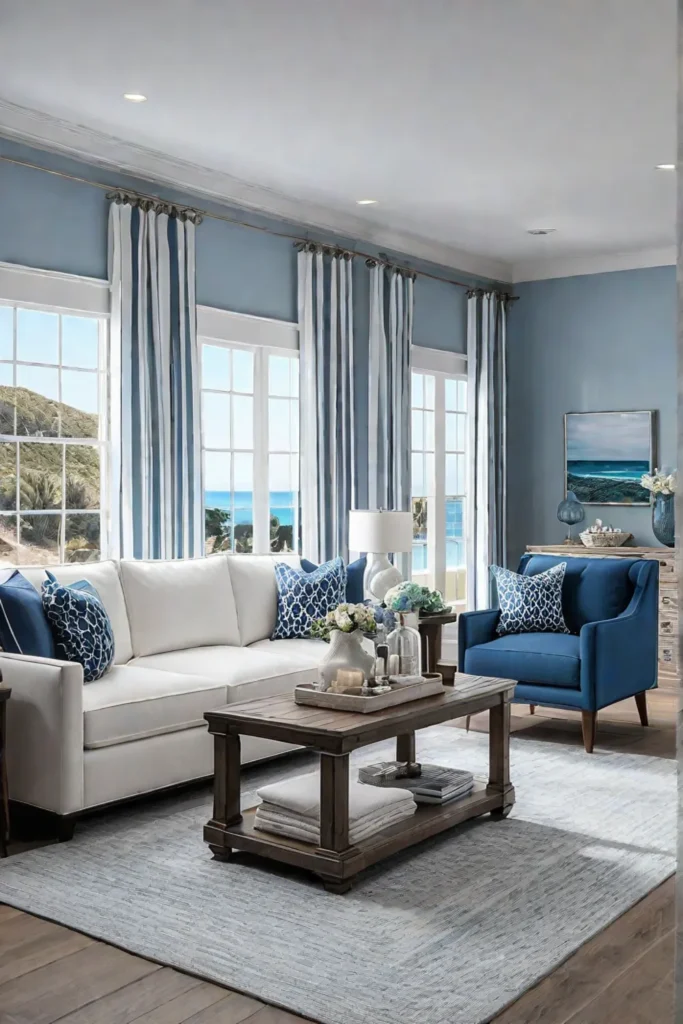 Coastal living room with light colors and natural materials