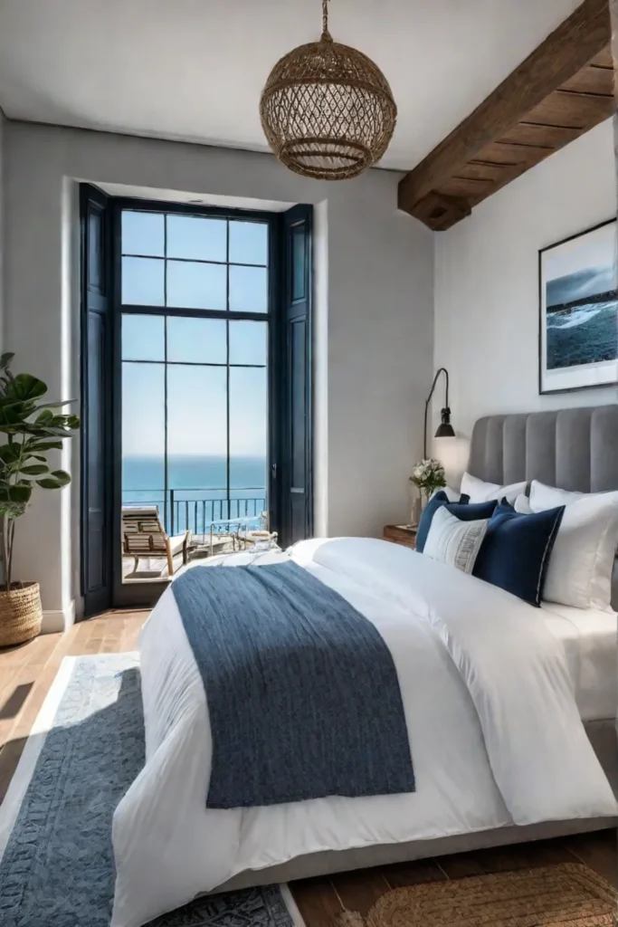 Coastal small bedroom with light colors and nautical accents