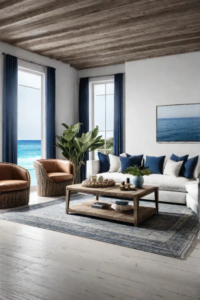 Coastalinspired rustic chic living room with driftwood accents and nautical decor