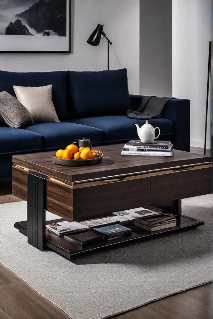 Coffee table with hidden storage for functionality