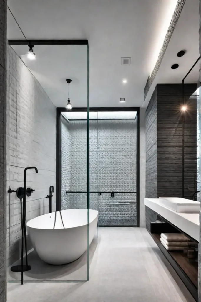 Contemporary bathroom with textured ceramic tiles and walkin shower