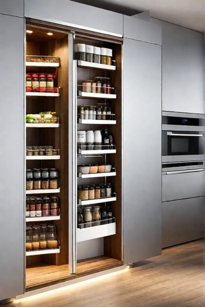 Contemporary kitchen with a corner pantry and sliding door