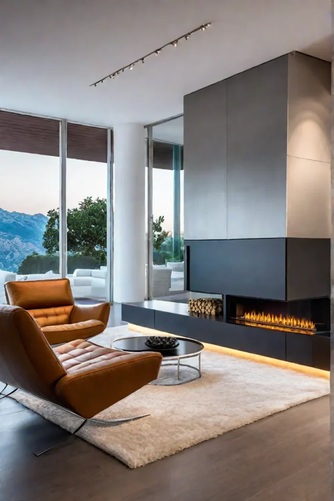 Contemporary living room with linear fireplace and modern furniture