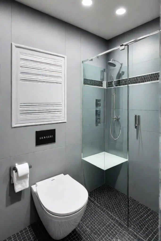 Contemporary small bathroom with a neoangle shower and wallmounted fixtures