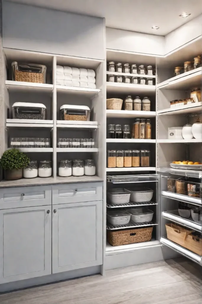 Corner pantry with Lazy Susan shelves for easy access
