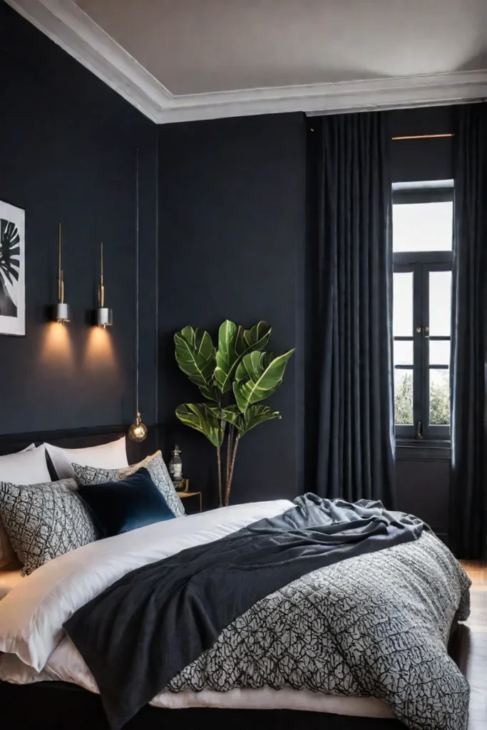 Cozy and intimate small bedroom with dark colors