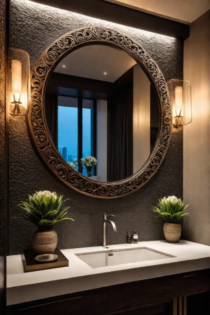 Cozy bathroom with decorative mirror