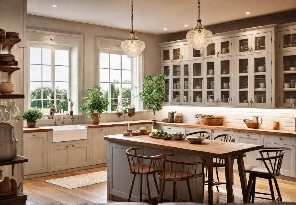 Cozy kitchen with warm lighting and refreshed cabinets in neutral tonesfeat
