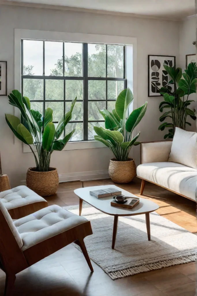 Cozy living room with natural light and plants