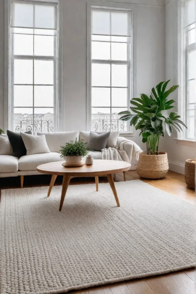 Cozy living space with neutral tones and natural textures