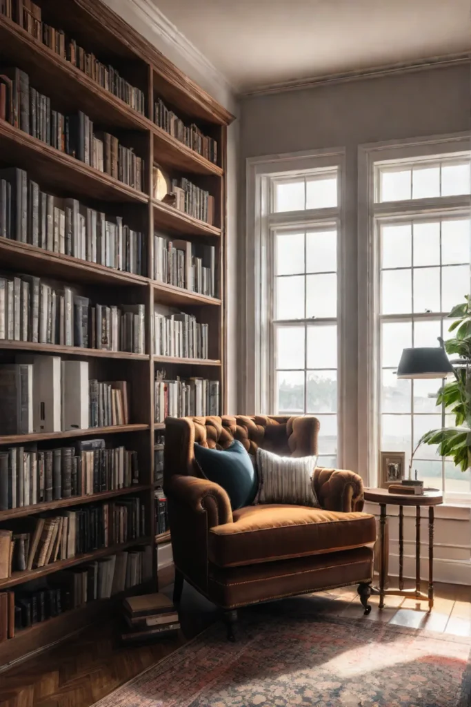 Cozy reading nook bathed in sunlight