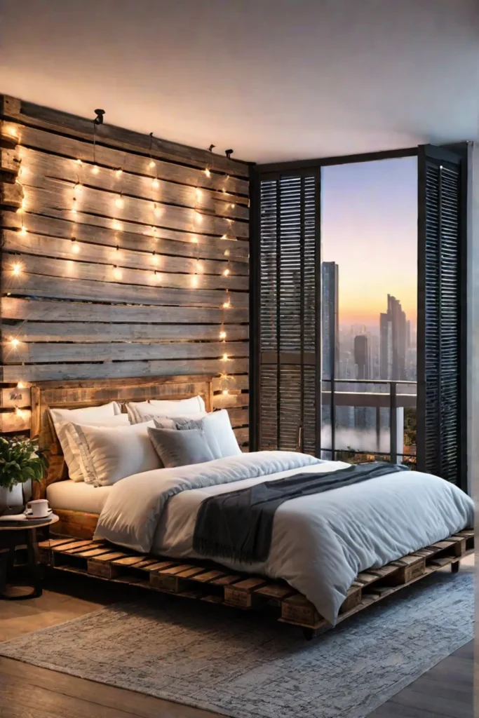 DIY headboard idea for small bedroom with fairy lights