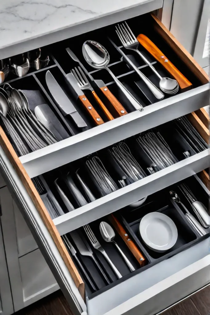 Drawer divider storage solution for small kitchens