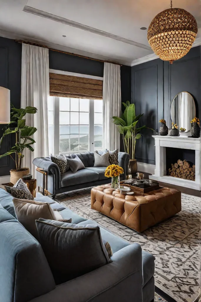Eclectic living room with mixed textures and patterns