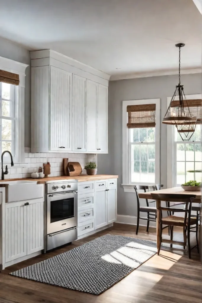 Farmhouse kitchen with butcher block countertops and shiplap