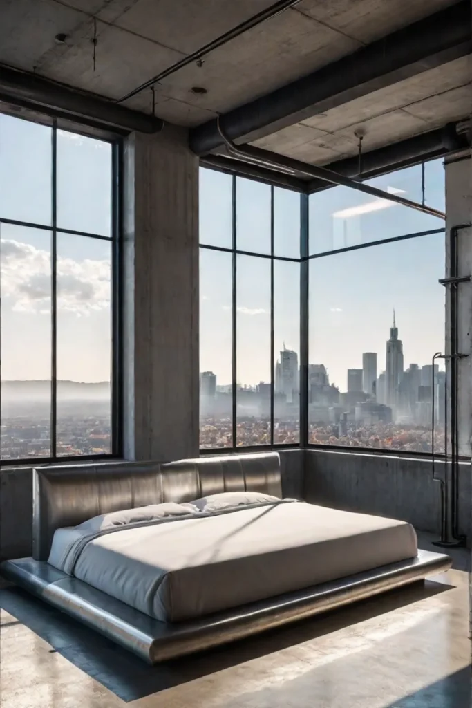 Industrial minimalist bedroom with urban industrial vibe