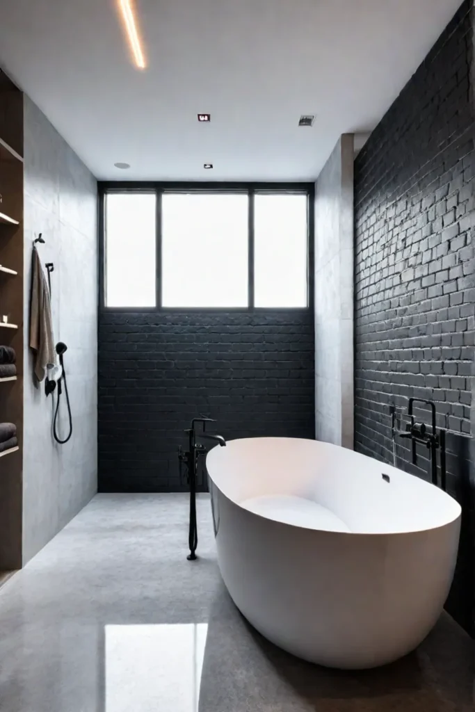 Industrialstyle bathroom with exposed brick and concrete
