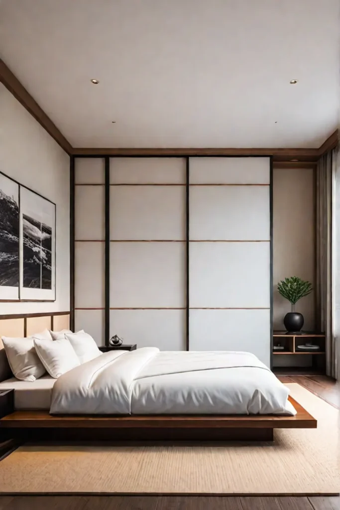 Japanese minimalist bedroom with tatami and shoji screens