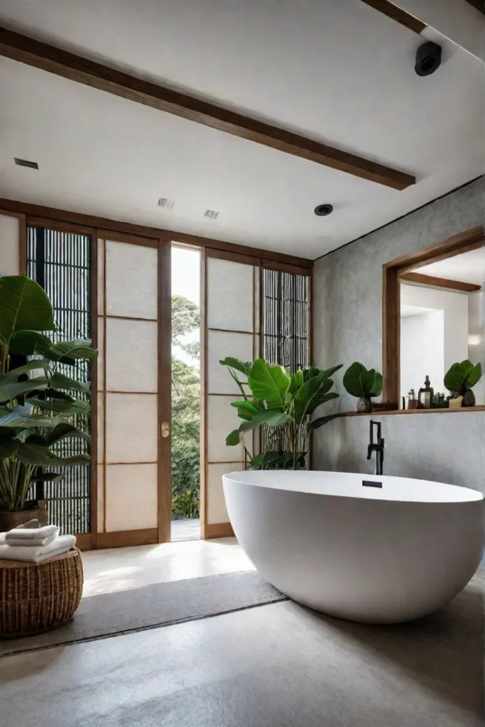Japaneseinspired bathroom with soaking tub and shoji screen