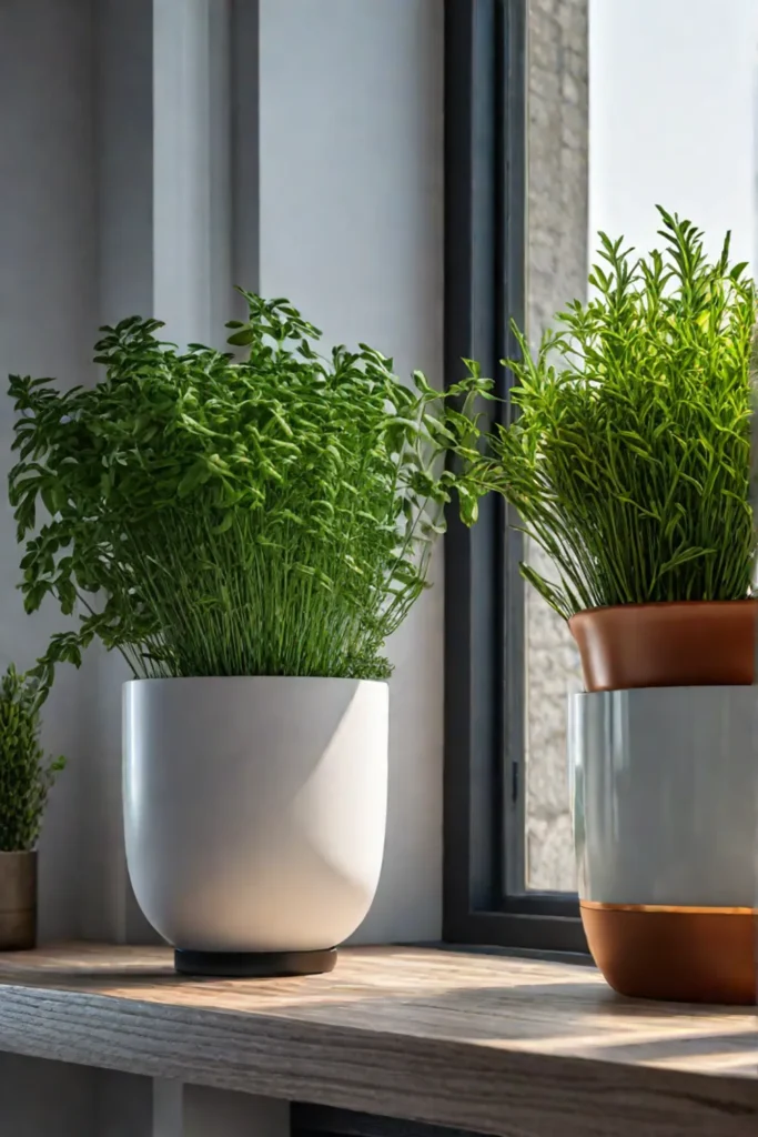 Kitchen with an herb garden on the windowsill