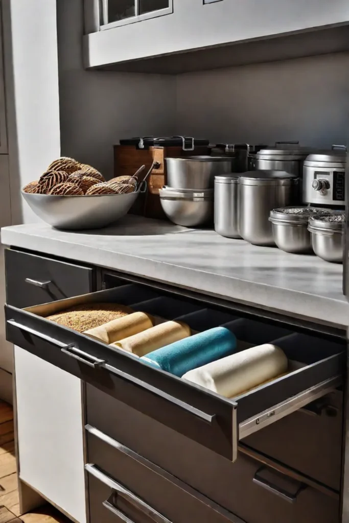 Kitchen with baking supply drawer
