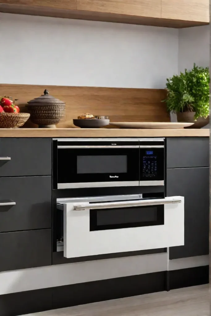 Kitchen with builtin microwave drawer