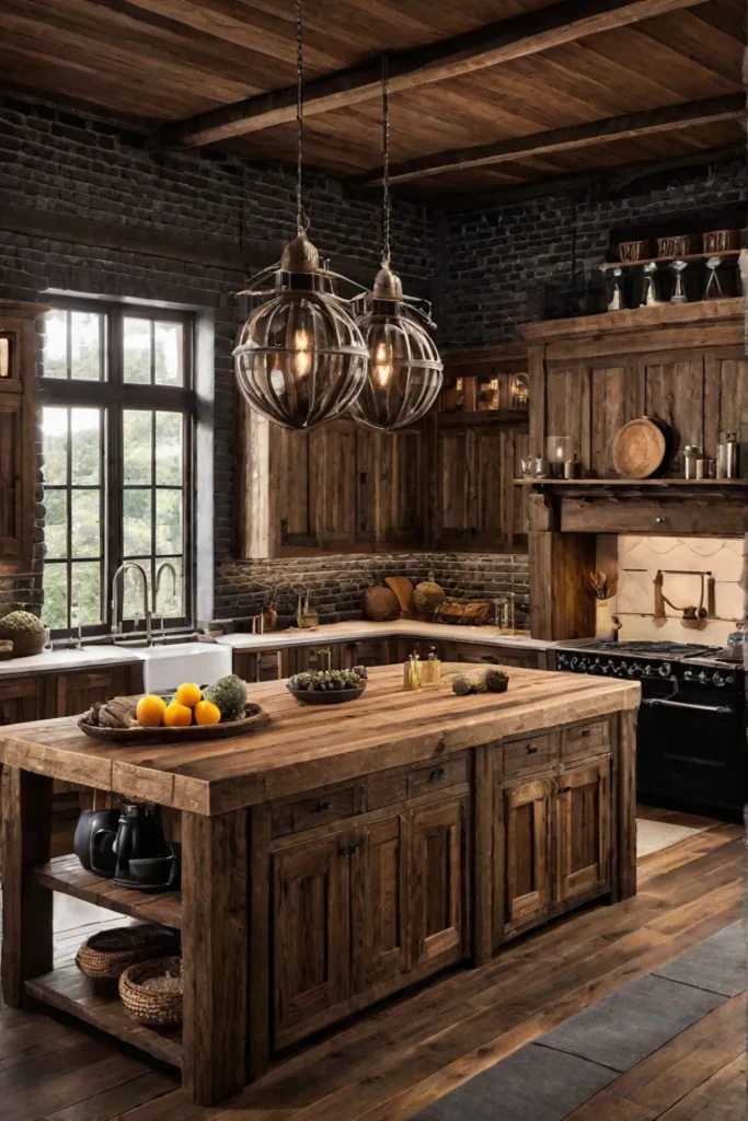 Kitchen with cabinets made from reclaimed wood