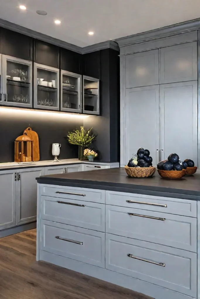 Kitchen with custombuilt gray cabinets